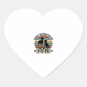 Pegatina En Forma De Corazón Fácilmente Distraído por Diseños de Silueta Vintag