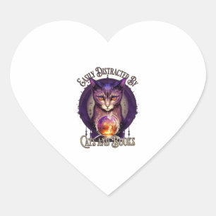 Pegatina En Forma De Corazón Fácilmente Distraído Por El Diseño De Libros Y Gat