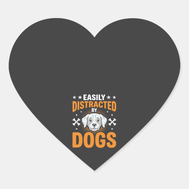 Pegatina En Forma De Corazón Fácilmente Distraído Por Perros (Anverso)