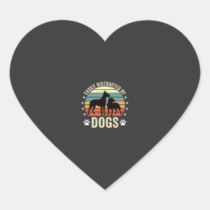 Pegatina En Forma De Corazón Fácilmente Distraído por Perros Vintage Retro Atar