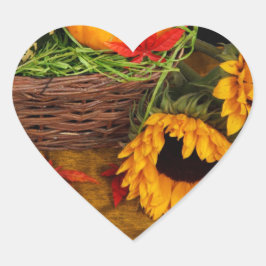 Pegatina En Forma De Corazón Fall Harvest Sunflowers