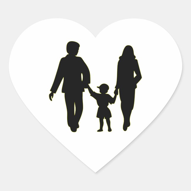 Pegatina En Forma De Corazón Familia con silueta de manos (Anverso)