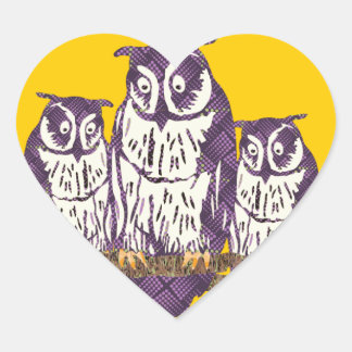Pegatina En Forma De Corazón Familia de búhos geométricos con estilo morado
