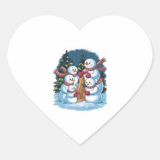 Pegatina En Forma De Corazón Familia jovial de Snowman