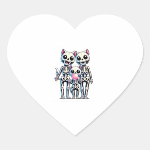 Pegatina En Forma De Corazón Familia Skeleton Cat Soplando chicle Cute y Sp