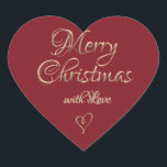 Pegatina En Forma De Corazón Fancy Gold Merry Christmas with Love Script Heart<br><div class="desc">Añada y poco amor y alegría a sus regalos de vacaciones este año con estos elegantes pegatinas metálicos de oro Feliz Navidad. También se ven agradables para sellar las servilletas de papel alrededor de la plata en el día del Navidad.</div>