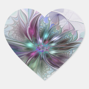 Pegatina En Forma De Corazón Fantasía abstracta moderna fractal floral colorida