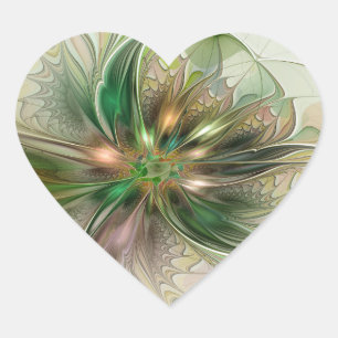 Pegatina En Forma De Corazón Fantasía abstracta moderna y colorida de flor frac