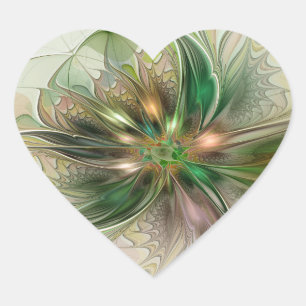 Pegatina En Forma De Corazón Fantasía abstracta moderna y colorida de flor frac