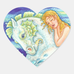 PEGATINA EN FORMA DE CORAZÓN FANTASÍA DE SAILOR MERMAID RIDING MERHORSE