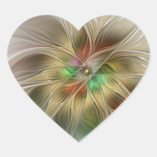Pegatina En Forma De Corazón Fantasía Floral Con Fractal Dorado Moderno
