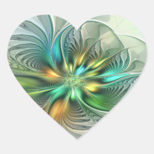 Pegatina En Forma De Corazón Fantasía moderna abstracta y colorida de flores fr