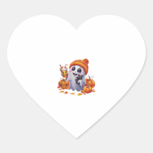 Pegatina En Forma De Corazón Fantasma lindo con gatito de gatito y calabaza Hal