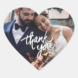 Pegatina En Forma De Corazón Favor de agradecimiento de foto de boda con guión