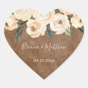Pegatina En Forma De Corazón Favor de boda corazón Floral Beige Rubor sobre S m