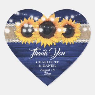 Pegatina En Forma De Corazón Favor de boda de girasol con encaje de arpillera a
