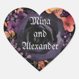 Pegatina En Forma De Corazón Favor de boda de la rosa negra floral sagrada