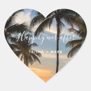 Pegatina En Forma De Corazón Favor de boda de playa Felices para siempre Palma