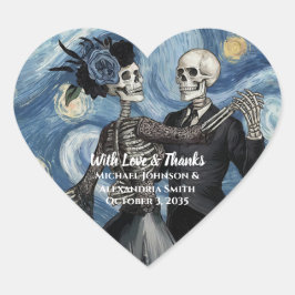 Pegatina En Forma De Corazón Favor de boda Esqueleto Van Gogh Hasta la Muerte