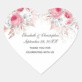 Pegatina En Forma De Corazón Favor de boda floral rosa blanco dorado rosa tende