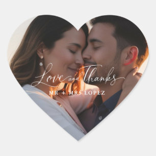 Pegatina En Forma De Corazón Favor de Boda Foto de Amor y Agradecimiento Modern