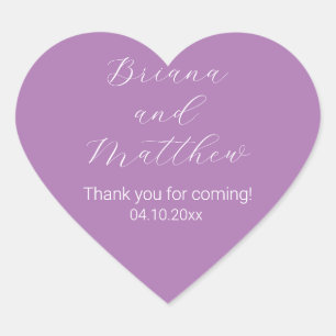 Pegatina En Forma De Corazón Favor de caligrafía minimalista en lavanda