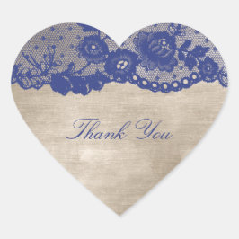 Pegatina En Forma De Corazón Favor del Corazón Marfil Cram Blue Navy Lace Graci