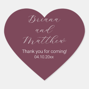 Pegatina En Forma De Corazón Favoritos de caligrafía minimalista en burgundy