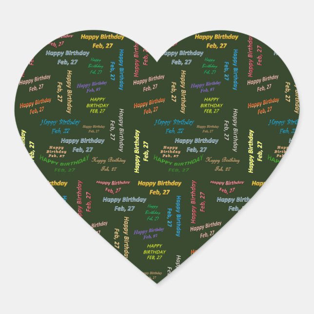 Pegatina En Forma De Corazón Febrero, 27 Pegatina de cumpleaños (Anverso)