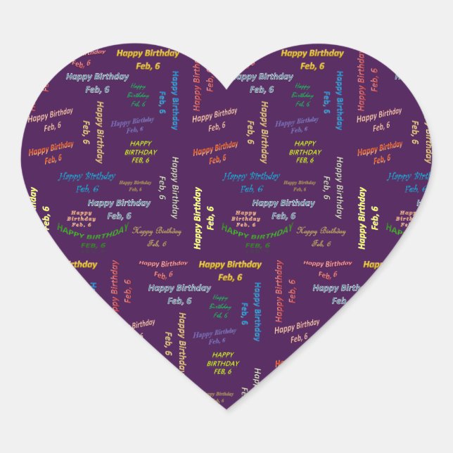 Pegatina En Forma De Corazón Febrero, 6 Pegatina de cumpleaños (Anverso)