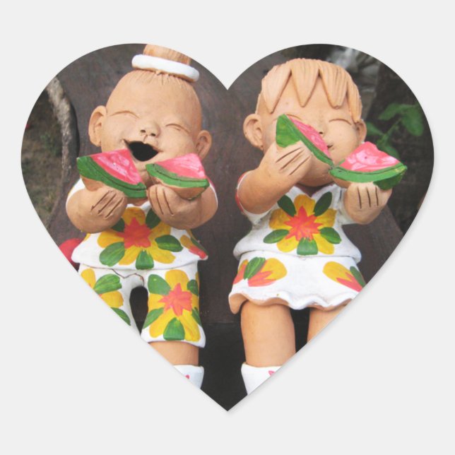 Pegatina En Forma De Corazón Felices sandías amigos (Anverso)