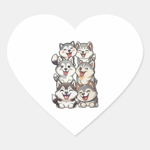 Pegatina En Forma De Corazón Felices y lindas huskies siberianas