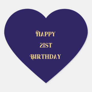 Pegatina En Forma De Corazón Feliz 21 cumpleaños de la marina azul negro Veinti