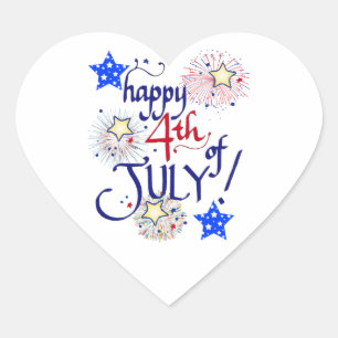 Pegatina En Forma De Corazón ¡Feliz 4 de julio! con fuegos artificiales y estr