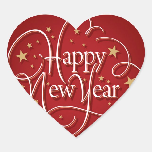 Pegatina En Forma De Corazón Feliz Año Nuevo (Anverso)