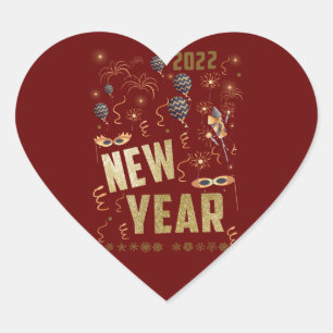 Pegatina En Forma De Corazón Feliz Año Nuevo 2022, fiesta de Purpurina de oro d