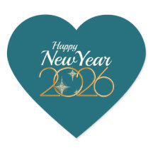 Feliz Año Nuevo 2026 Sticker de Corazón Elegante V
