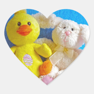 Pegatina En Forma De Corazón Feliz Chick de Pascua + Conejo