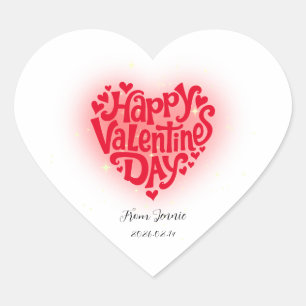 Pegatina En Forma De Corazón Feliz corazón de San Valentín con nombre y fecha p