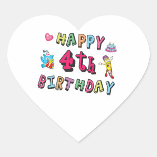 Pegatina En Forma De Corazón Feliz cuarto cumpleaños. 4 años al día.