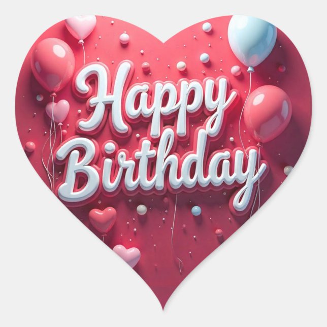 Pegatina En Forma De Corazón Feliz cumpleaños (White Text Red Background Pretty Balloons!)