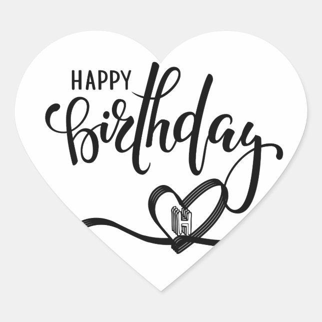 Pegatina En Forma De Corazón Feliz Cumpleaños Caligrafía Sticker (Anverso)