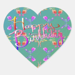 Pegatina En Forma De Corazón "¡Feliz cumpleaños!"Corazón de corazón de Rosa esc