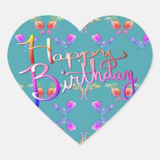 Pegatina En Forma De Corazón "¡Feliz cumpleaños!"Corazón de corazón de Rosa esc