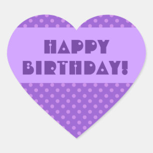 Pegatina En Forma De Corazón Feliz cumpleaños de los lunares púrpuras
