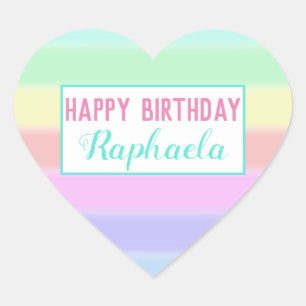 Pegatina En Forma De Corazón Feliz cumpleaños del arco iris de encargo lindo y
