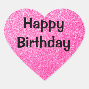 Pegatina En Forma De Corazón Feliz Cumpleaños Glam Negro Brillo Rosa Brillante