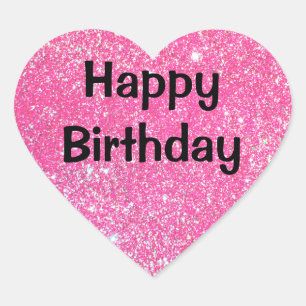 Pegatina En Forma De Corazón Feliz Cumpleaños Negro Brillante Rosa Glitter Bril