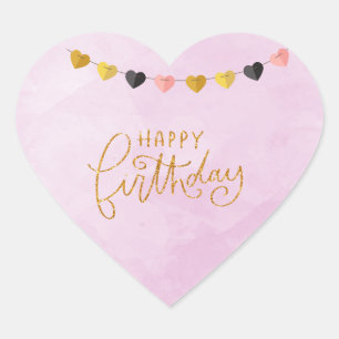 Pegatina En Forma De Corazón Feliz cumpleaños para su cadena de corazones