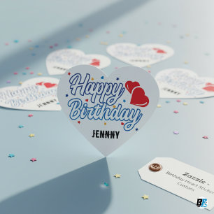 Pegatina En Forma De Corazón "Feliz Cumpleaños" Personaliza tu nombre Elegante